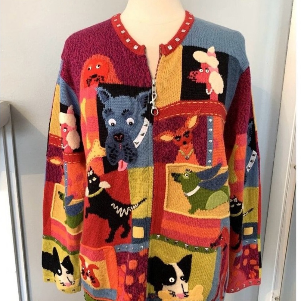 Susan Bristol Multicolor Dog Pattern Cardigan